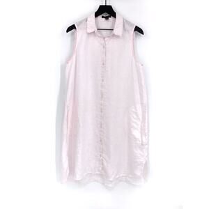 SAKS FIFTH AVENUE Linen Sleeveless Shirt Dress Light Pink L